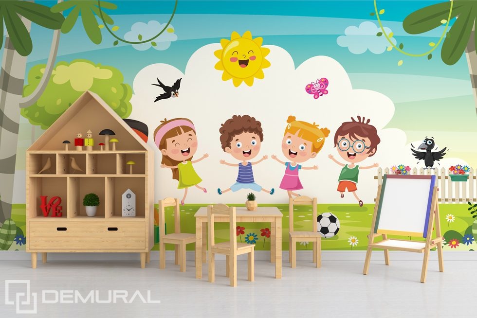 Die Energie glücklicher Kinder Fototapete für Kinderzimmer Fototapeten Demural