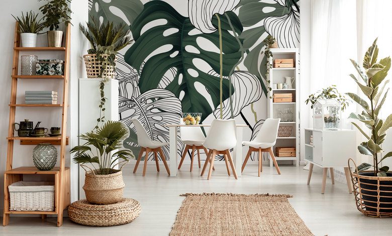 der charme des grafischen monstera fototapete furs wohnzimmer fototapeten demural